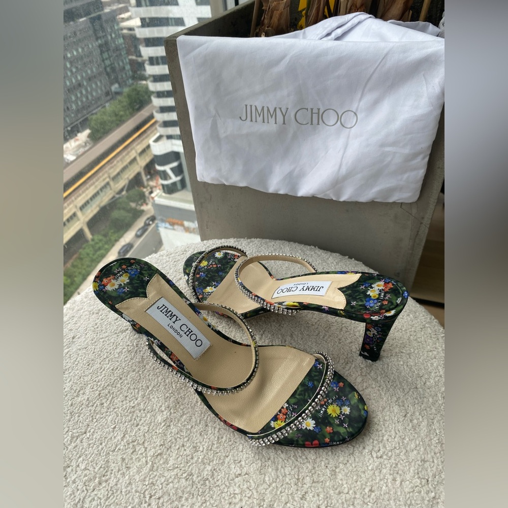 Jimmy Choo Floral Heels - Black and Cream
